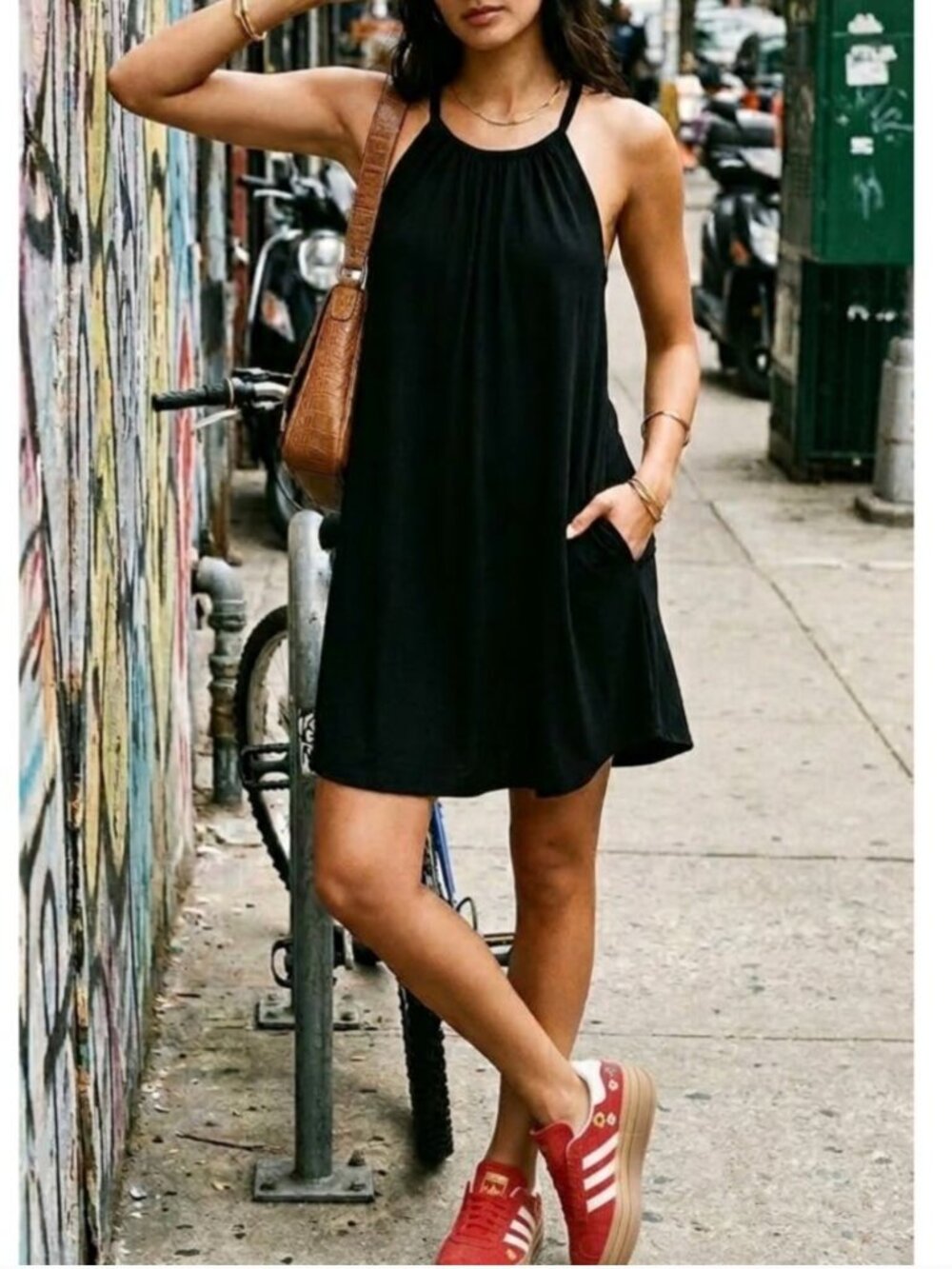NICOLE MILLER Black Jersey Halter Neck A-line Mini Dress